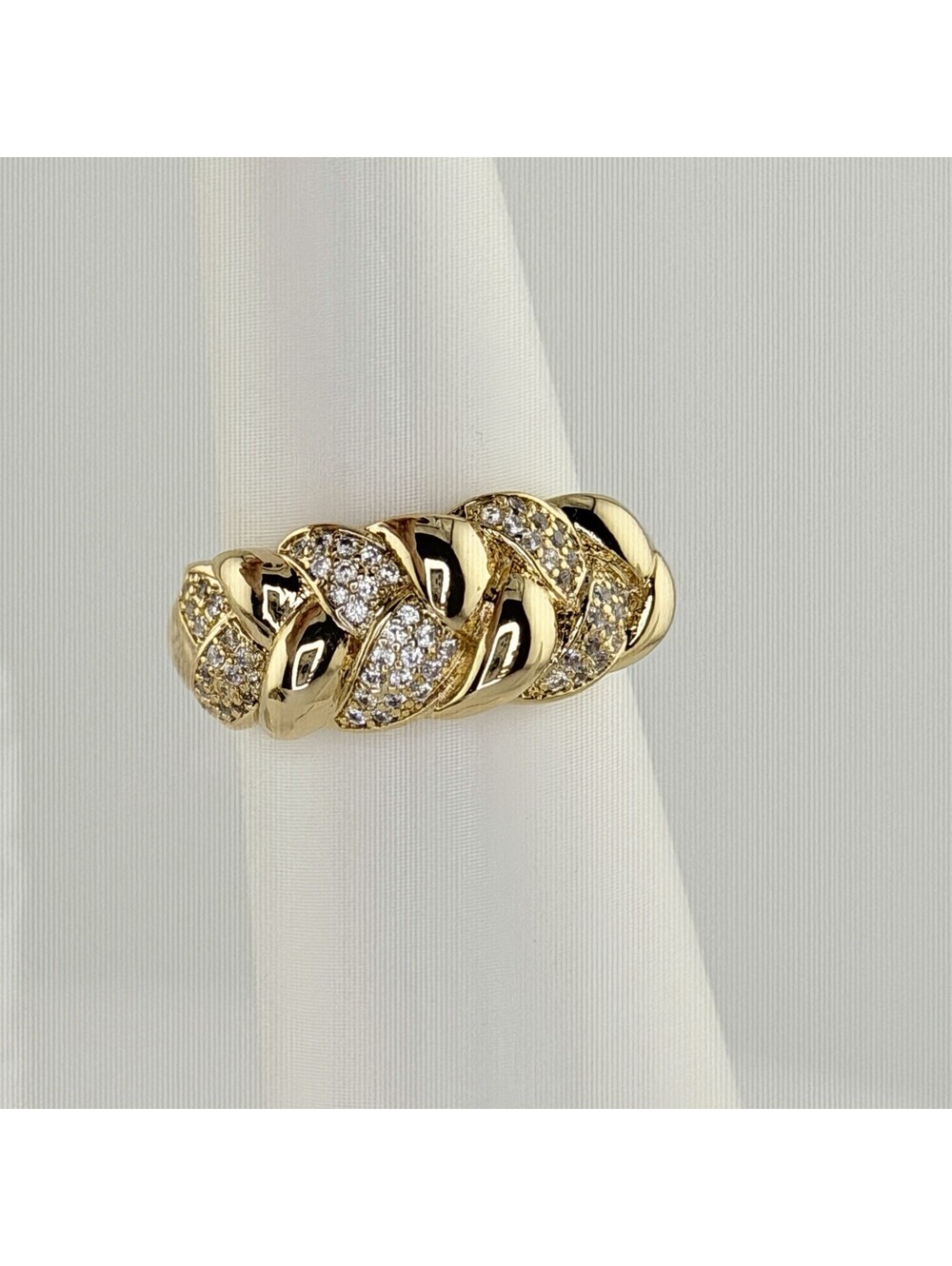 Bomb Party Ring Sz 9 "Spectacularly Interwoven" Clear Cz on Yellow Gold
